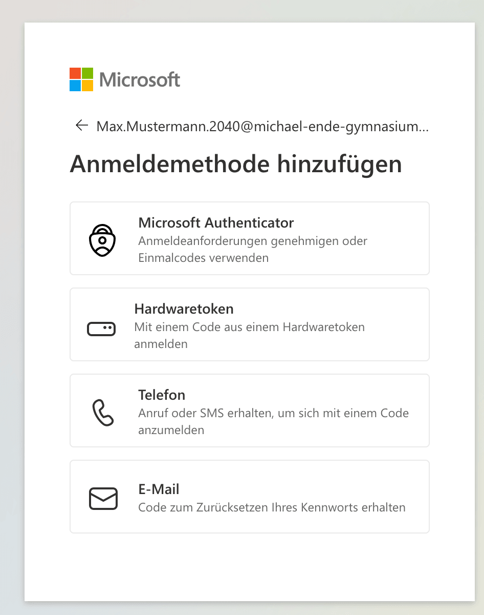 Weitere Auswahl für die zusätzliche Anmeldebestätigung